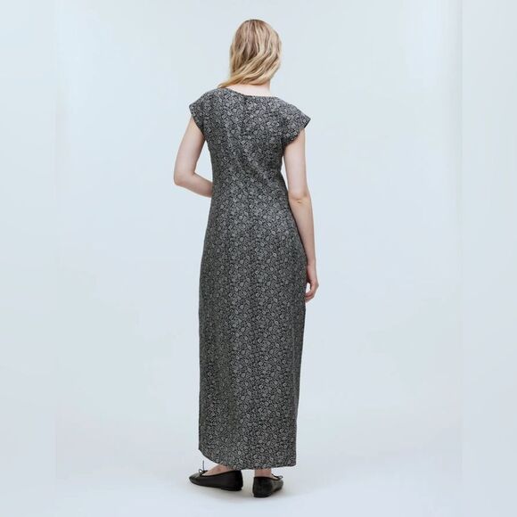 Madewell Cap-Sleeve V-Neck Midi Dress in Floral Cupro-Blend Size 8 in True Black - Picture 4 of 13